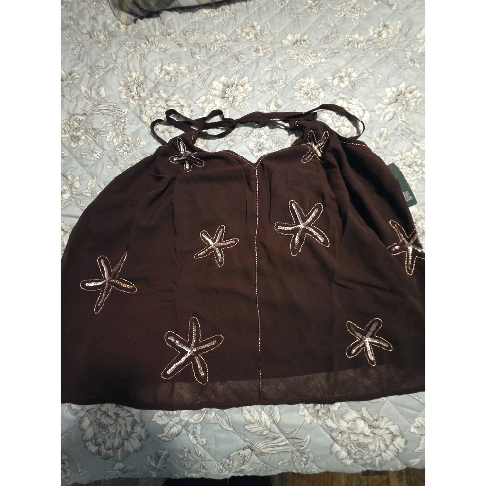 NWT Womens Brown Wild Fable Sequin Starfish Halter Top. Size 2X.